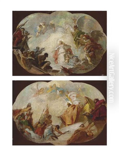 The Ascension Of A Female Saint And The Triumph Of A King (a Pair) Oil Painting by Gregorio Guglielmi