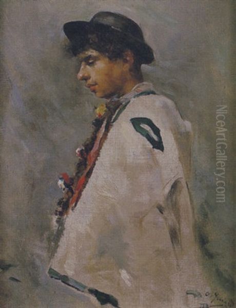 Muchacho Con Capa Oil Painting by Adolfo Guiard y Larrauri