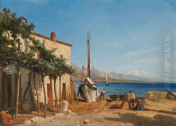 Les Pecheurs Sur La Cote D'azur Oil Painting by Jacques Guiaud