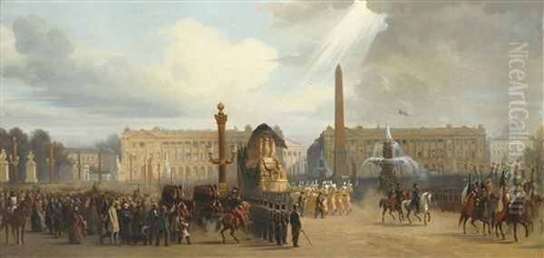 Le Retour Des Cendres De Napoleon Ier, Passage Du Cortege Place De La Concorde (collab. W/studio) Oil Painting by Jacques Guiaud