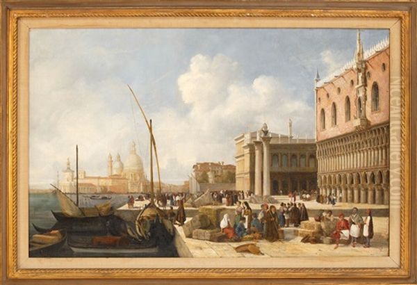 Venetian Scene With The Doge's Palace In The Foreground Oil Painting by Jacques Guiaud