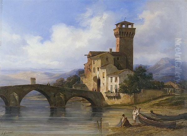 Bridge Architecture In Italy Oil Painting by Jacques Guiaud