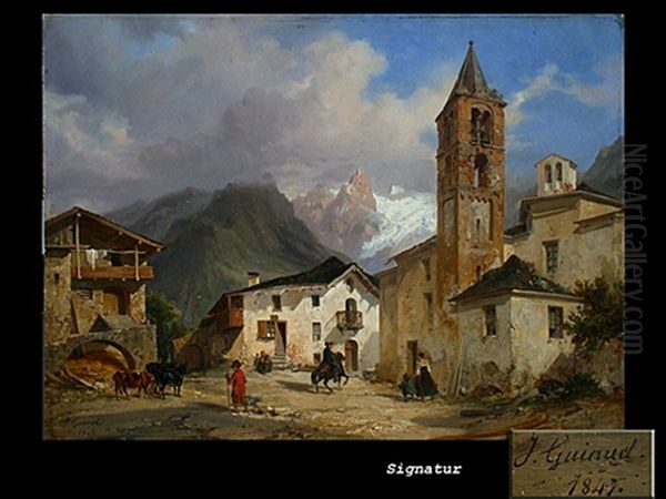 Dorfplatz Vor Gebirgsmassiv Oil Painting by Jacques Guiaud