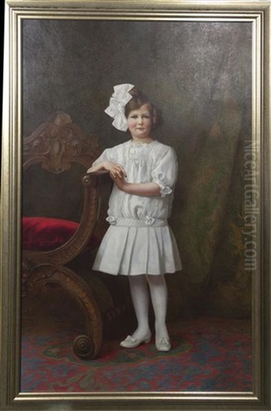 Untitled (portrait Of A Girl In A White Dress) Oil Painting by Giuseppe Guidi