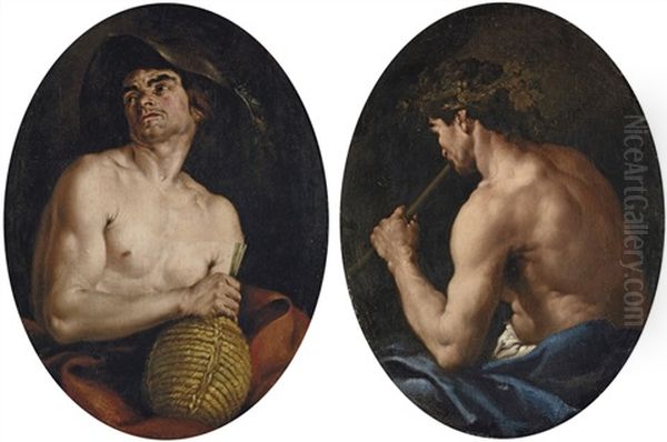 Bacchus (+ Pan; Pair) Oil Painting by Bartolomeo Guidobono