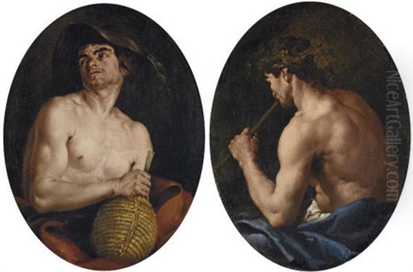 Bacchus (+ Pan; Pair) Oil Painting by Bartolomeo Guidobono