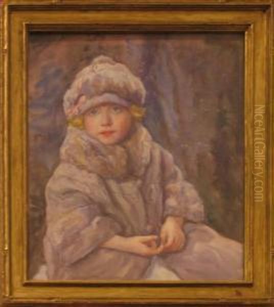 Blonde Child In Hat And Coat Oil Painting by Elizabeth Gowdy Baker