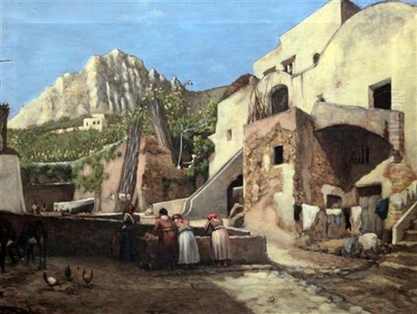 Washerwomen, Capri Oil Painting by Jules Guiette