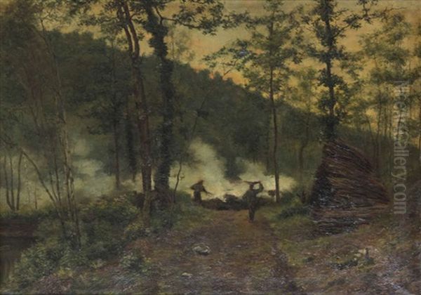 Charbonnier Dans Les Bois Des Conques Oil Painting by Jules Guiette