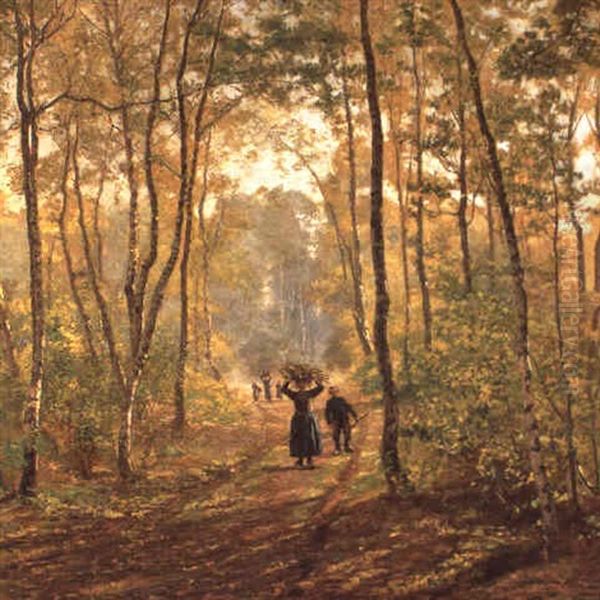 Houtsprokkelaars In Het Bos Oil Painting by Jules Guiette