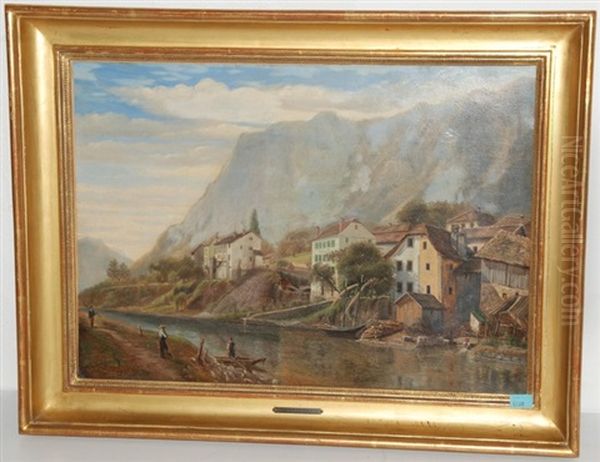 Dorf An Einem Zufluss Des Genfersees Oil Painting by Jean Samson Guignard