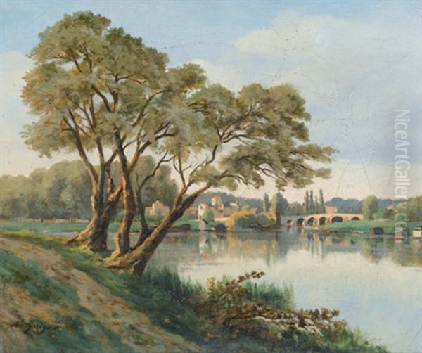 Aux Environs De Paris Oil Painting by Alexis Eugene Guigne