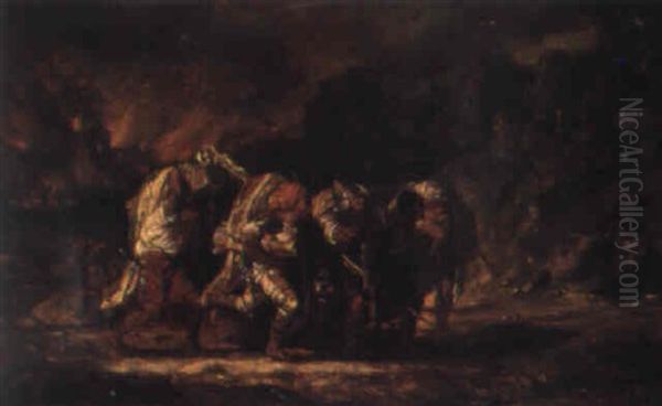 A Looting Scene Oil Painting by Jean (Baptiste) Guignet