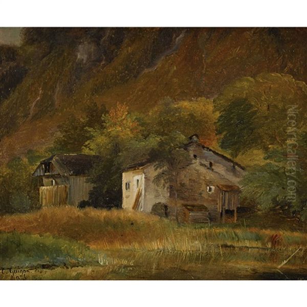 Berglandschaft Mit Bauernhausern Oil Painting by Charles Louis Guigon