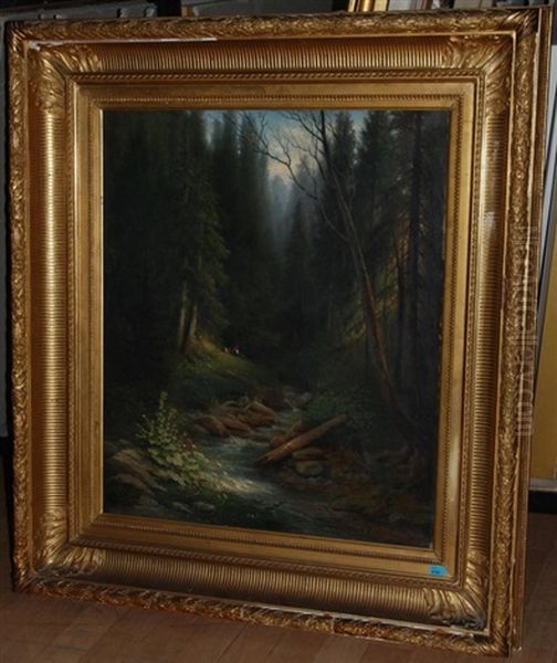 Ziegenhirtin In Einer Waldlichtung Mit Bach Oil Painting by Charles Louis Guigon