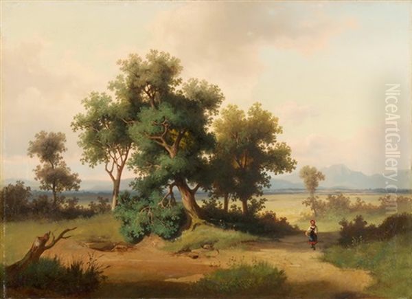 Weite Landschaft Mit Spaziergangerin Oil Painting by Charles Louis Guigon