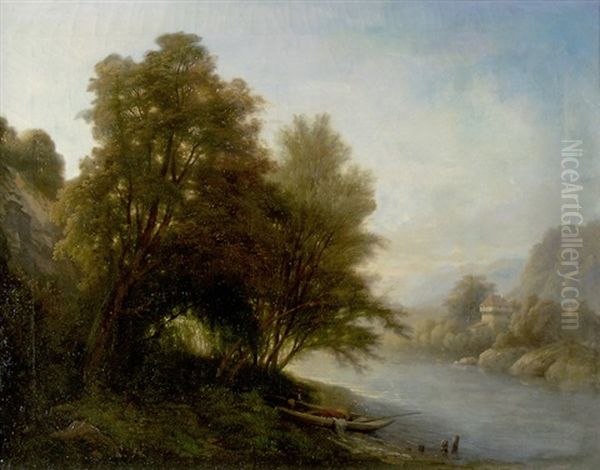 Flusslandschaft Mit Turm Oil Painting by Charles Louis Guigon