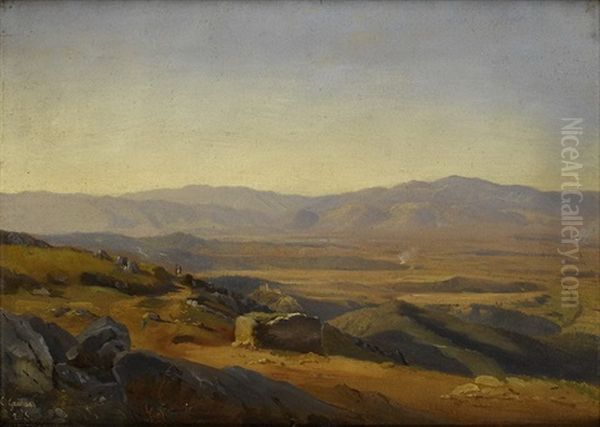 Vue De Civitella Oil Painting by Charles Louis Guigon