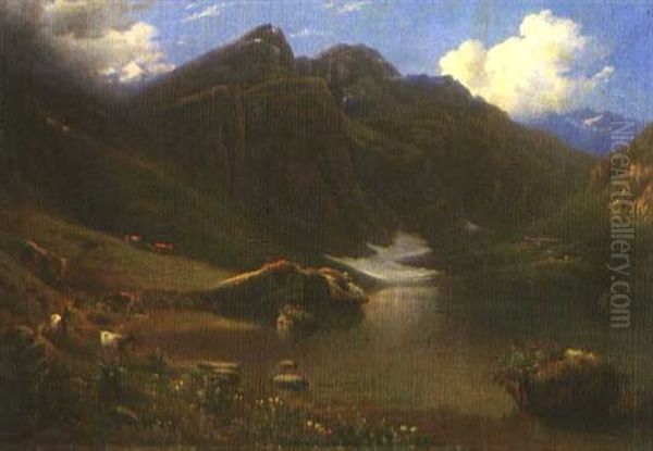 Alpsee Oil Painting by Charles Louis Guigon