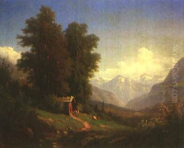 Berglandschaft Mit Figurenstaffage Oil Painting by Charles Louis Guigon