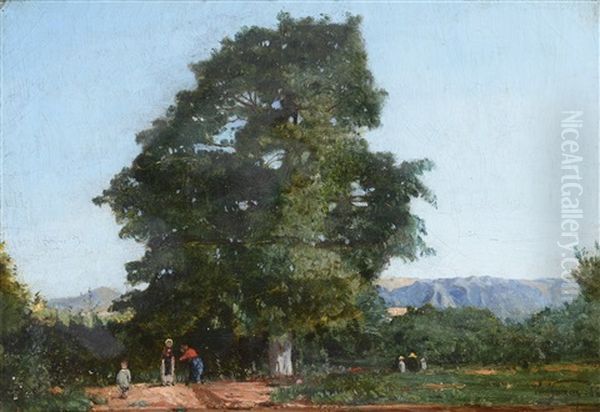 Le Grand Ormeau Et La Famille Du Peintre Oil Painting by Paul Camille Guigou