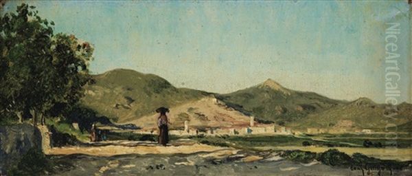 Paysanne Sur Un Chemin En Provence Oil Painting by Paul Camille Guigou