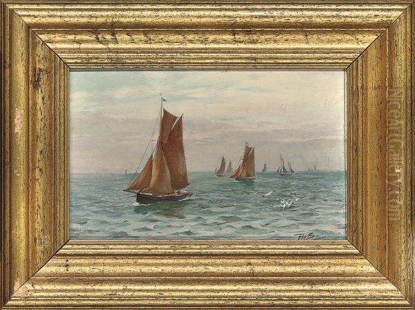 Sail Boats At Sunset Oil Painting by Frederick W. Baker