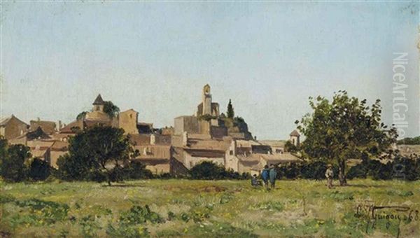 Village De Lourmarin Dans Le Vaucluse Oil Painting by Paul Camille Guigou