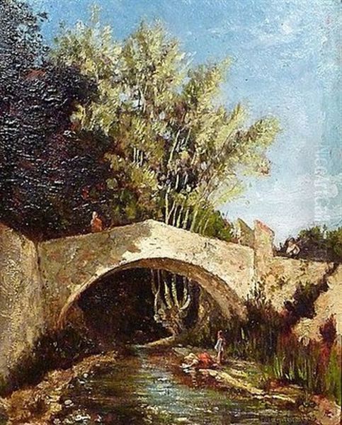 Lavandiere Sous Le Pont Oil Painting by Paul Camille Guigou