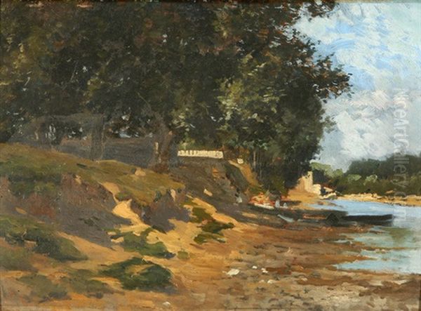 Baumbestandene Uferlandschaft Oil Painting by Paul Camille Guigou