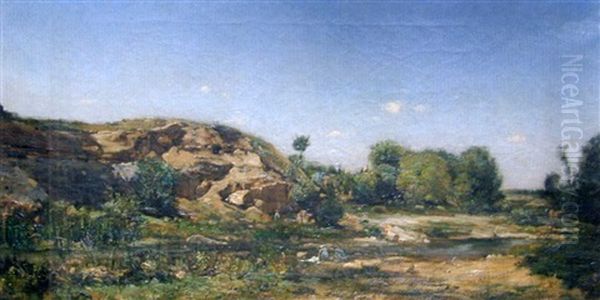 Lavandieres En Bord De Riviere, Pres Des Rochers Oil Painting by Paul Camille Guigou