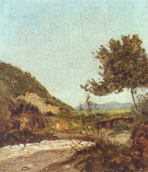 A Hilly Landscape Oil Painting by Paul Camille Guigou