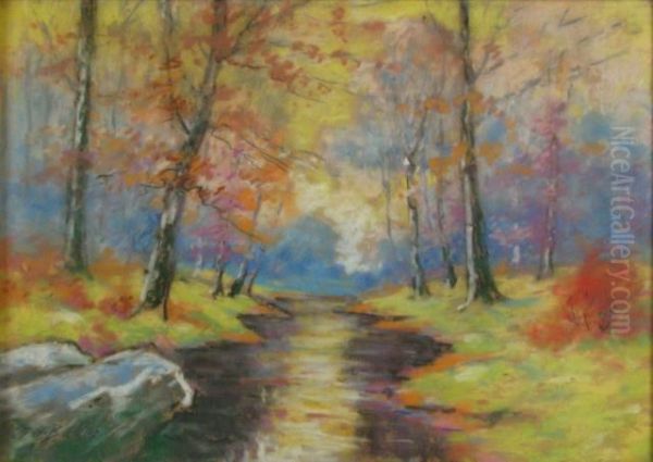 Autumn Landscapewith Creek Oil Painting by George Herbert Baker