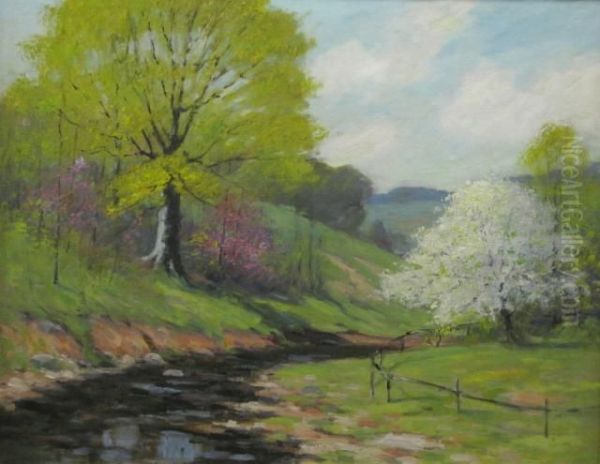 Indiana Landscape Depicting Blooming Trees Oil Painting by George Herbert Baker