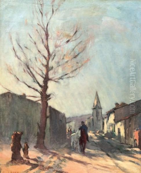 Rue De Village Anime Oil Painting by Narcisse Guilbert