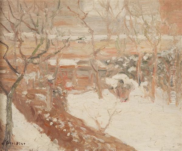 Neige Au Jardin Oil Painting by Narcisse Guilbert