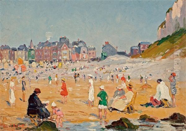 La Plage Du Treport, Apres-midi D'ete Oil Painting by Narcisse Guilbert