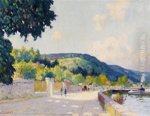 Sommertag Am Ufer Der Seine Bei Sahurs Oil Painting by Narcisse Guilbert