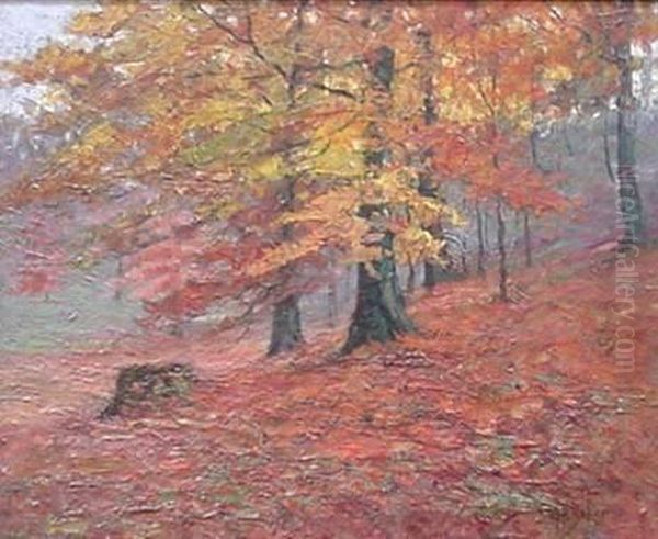 Autumn Hillside Oil Painting by George M. Baker