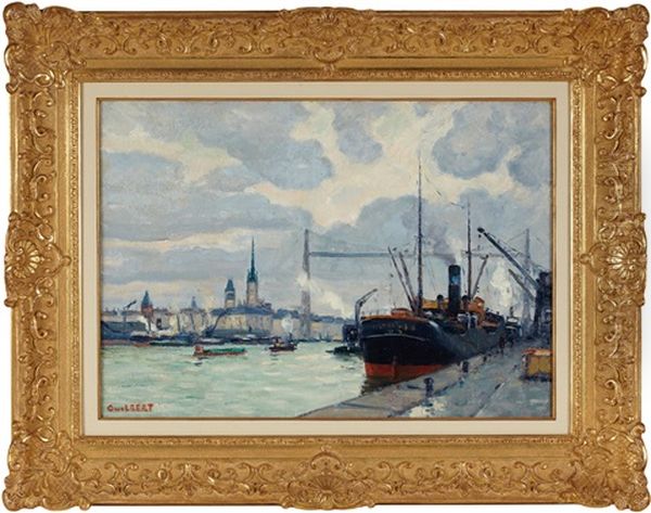 Port De Rouen Et Le Pont Transbordeur Oil Painting by Narcisse Guilbert