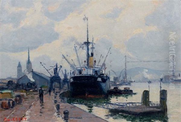 Le Pont Transbordeur A Rouen Oil Painting by Narcisse Guilbert