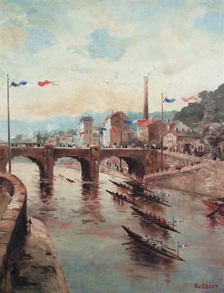 Course D'avirons Sur La Riviere Pavoisee Oil Painting by Narcisse Guilbert