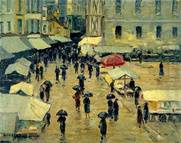 Rouen, Marche Un Jour De Pluie Oil Painting by Narcisse Guilbert