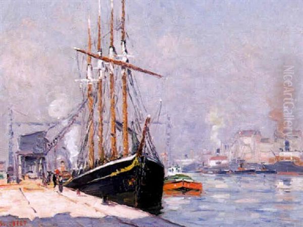 Bateau A Quai Oil Painting by Narcisse Guilbert