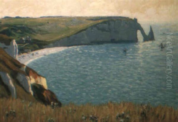 Etretat, Falaise D'aval, Soleil L'apres-midi Oil Painting by Narcisse Guilbert