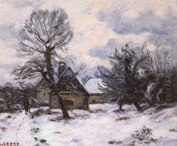 Ferme Sous La Neige Aux Environs De Rouen Oil Painting by Narcisse Guilbert