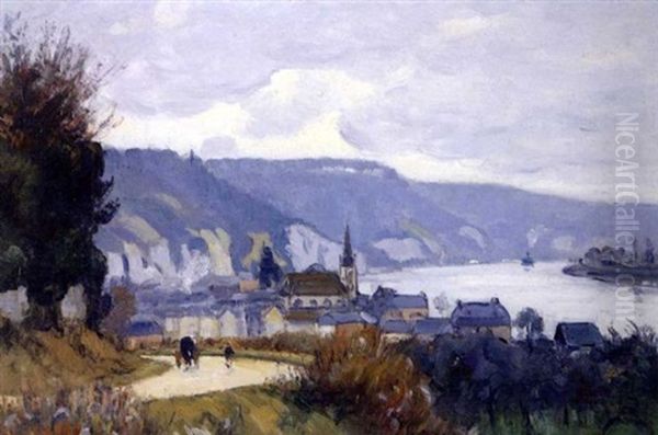 La Seine A La Bouille Oil Painting by Narcisse Guilbert