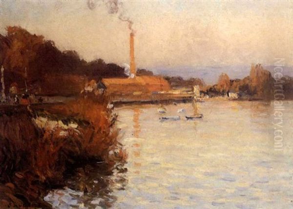 Bords De Seine A Croisset Oil Painting by Narcisse Guilbert