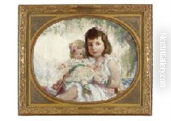 Girl With A Doll Oil Painting by Albert Guillaume