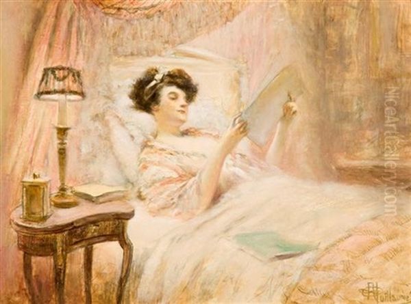 La Lecture Au Lit Oil Painting by Albert Guillaume